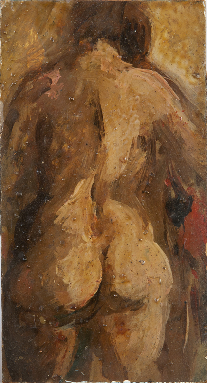 Nudo di schiena, 1968, olio su tavola, 6x11