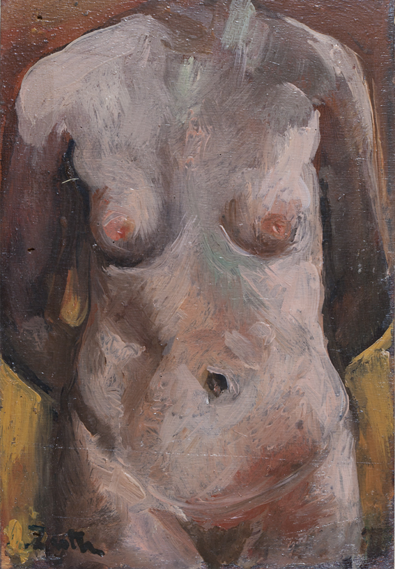 Particolare di nudo, 1980, olio su tavola, 15x32